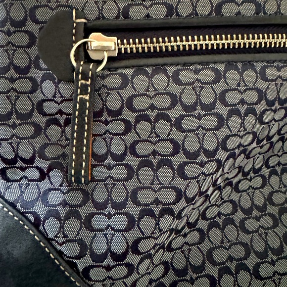Coach Vintage Rare Mini Signature C Jacquard /Leather Bag in Navy Blue - Picture 12 of 16